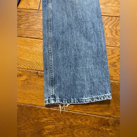 Vintage Bills Khakis Jeans Mens 34x30 Blue Denim Distressed Hem Straight Y2K - Picture 4 of 10